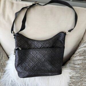 Giani Bernini Shoulder Bag Purse Womens Black Zip closure pockets logo embossed